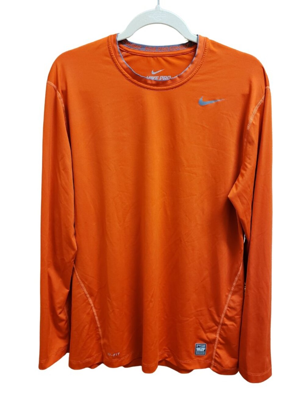 Nike Pro Combat Hyperwarm Shield Mens XL Orange Long Sleeve Fitted Dri-FIT Shirt
